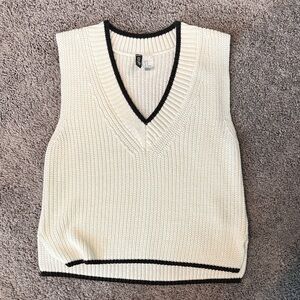 H&M Cream V-Neck Knit Vest with Black Trim